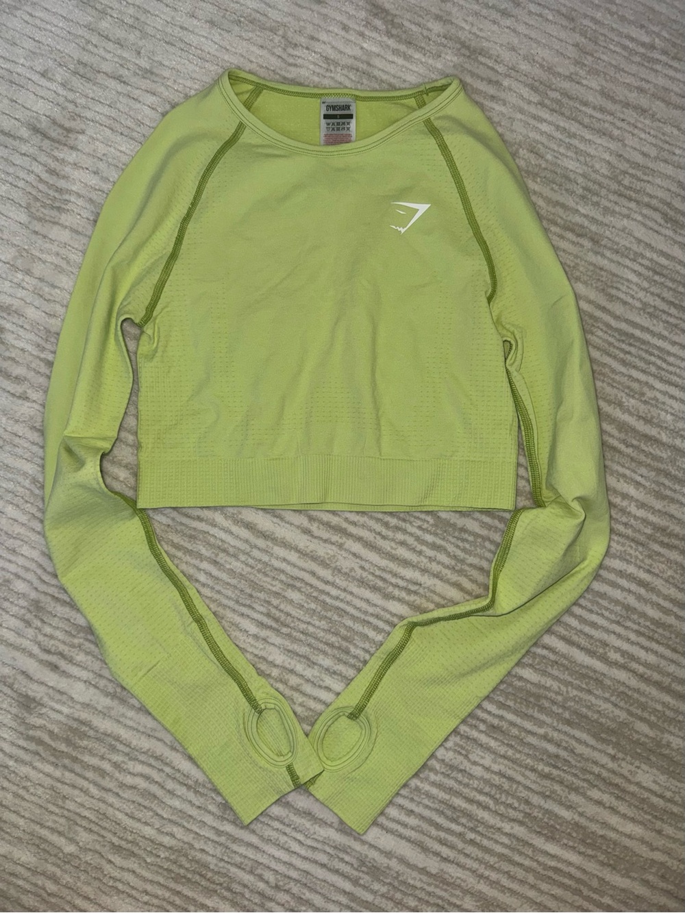 Gymshark Lime Green Long-Sleeve Crop Top with Thumbholes